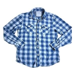 American Eagle Mens Medium Flannel Blue White Check Plaid Shirt Button Vintage